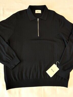 NN07 Sergio Quarter Zip Polo Wool Sweater Men's XXL Black No Nationality